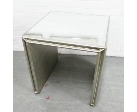 Julian Chichester sofa end side / lamp table, with verre eglomise glass top and sides with silver and giltwood frame, 62 x 60