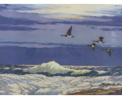 William McGregor,  Moonlight Flight,  Coloured Screen print, signed in pencil,  in glazed frame, 36 x 27cm 