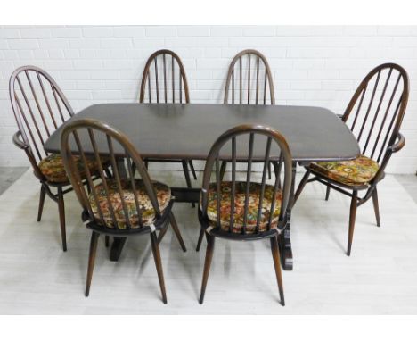 Ercol dark elm dining table and set of six chairs (7) 