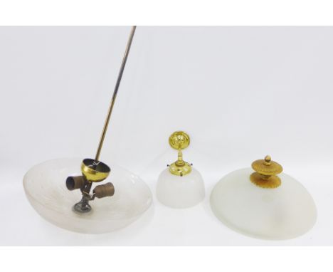 Collection of glass light fittings to include a star etched plaffonier and a similar wall light, etc (3) 