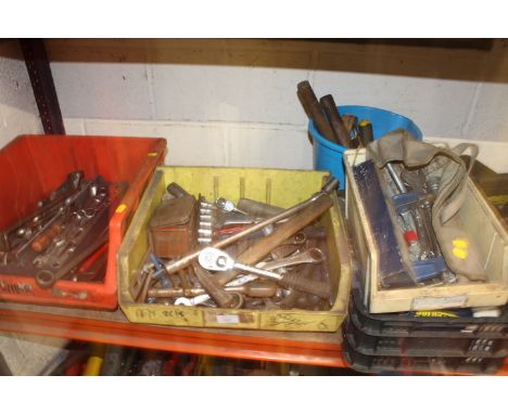A SELECTION OF TOOLS, SPANNERS, SOCKETS ETC