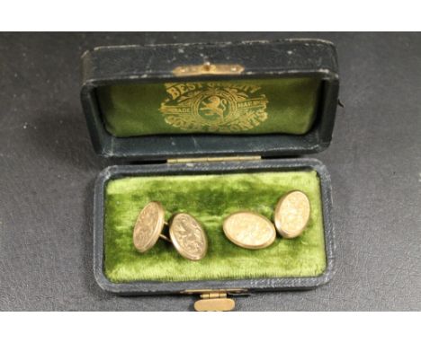 A PAIR OF VICTORIAN GOLD FRONT CUFFLINKS IN ORIGINAL BOX