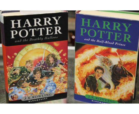 TWO FIRST EDITION HARDBACK HARRY POTTER BOOKS THE HALF BLOOD PRINCE AND THE DEATHLY HALLOWS BOTH WITH ORIGINAL DUST COVERS