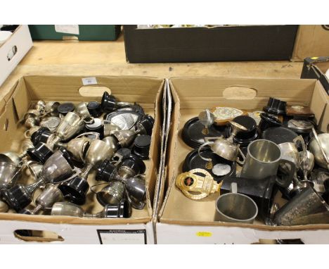 TWO TRAYS OF VINTAGE MOTOR RALLY TROPHIES ETC 