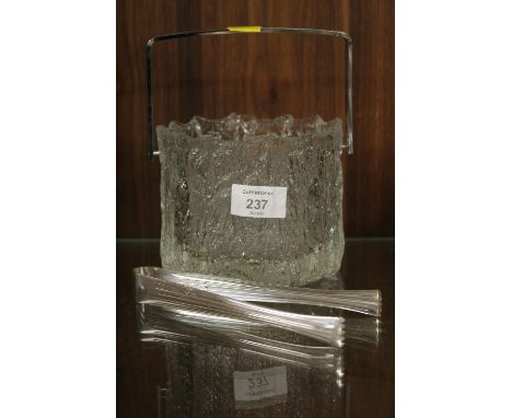 A VINTAGE BARK EFFECT GLASSED ICE BUCKET WITH CHROME SWING HANDLE 