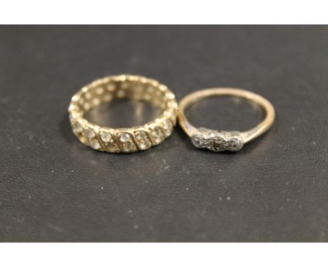 A HALLMARKED 9CT GOLD ETERNITY RING TOGETHER WITH A HALLMARKED 9CT GOLD DRESS RING, APPROX COMBINED WEIGHT 5.4 G (2)