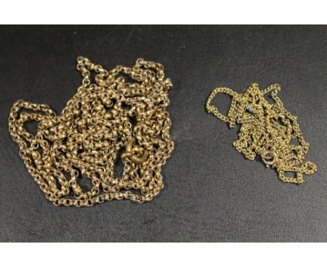 A VINTAGE GOLD PLATED MUFF CHAIN TOGETHER WITH A SMALL GOLD PLATED NECKLACE (2)