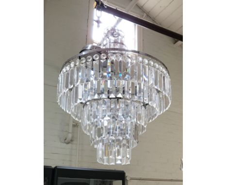 A glass chandelier with rectangular glass drops 68cm x 45cm. 