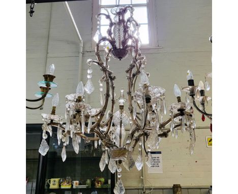 A pair of 19th century twelve light glass chandeliers. 100cm x 70cm. 