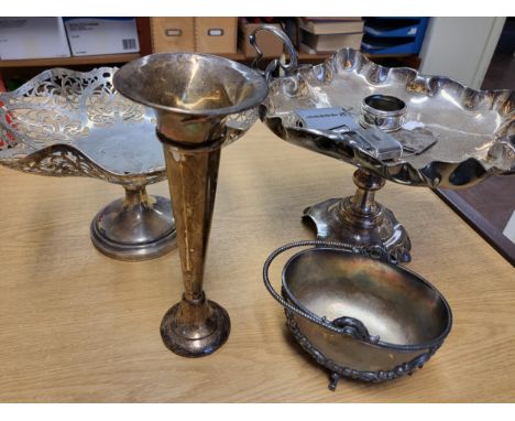 A silver tazza, with reticulated pierced decoration raised on pedestal base, hallmarked Birmingham, together with a silver pl