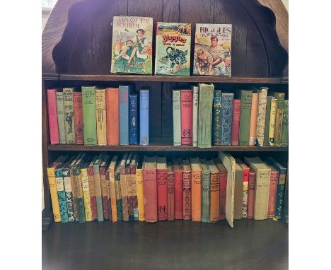 A collection of vintage and antique books, some first editions, including a first edition Biggles Takes It Rough, and Biggles