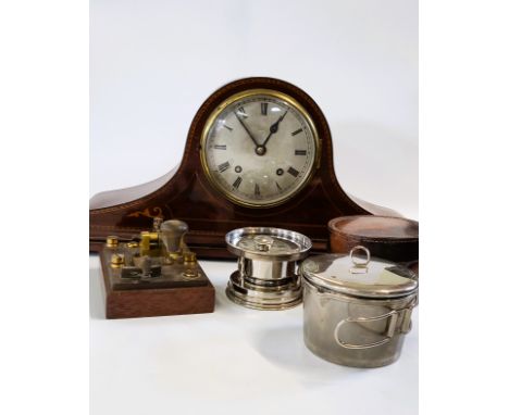 An Edwardian mantle clock, together with a small semaphor machine. (2) 