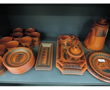 A 1960's design Royal Worcester Crown ware coffee service having black fish design by Scottie Wilson