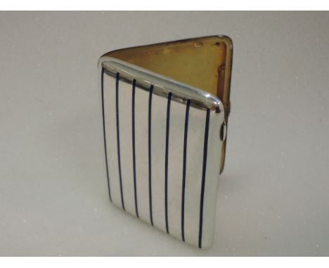 A silver cigarette case having blue enamel striped decoration, Birmingham 1945, Mappin & Webb Ltd, approx 113g