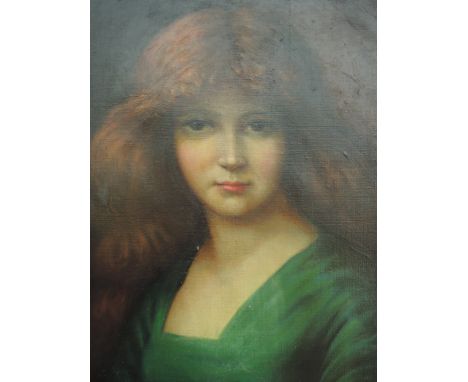 An oil painting portrait study of young titian hair woman