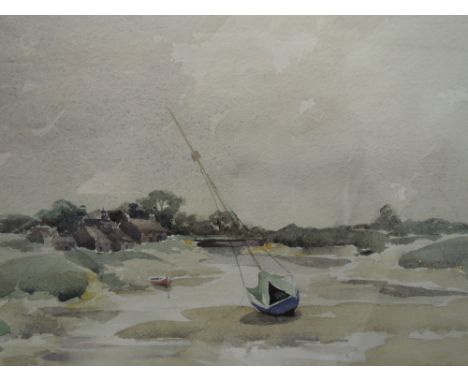 A watercolour, Muriel Perkes, The Blue Boat, with 1962 receipt from The Cambrian Art Exhibition, signed