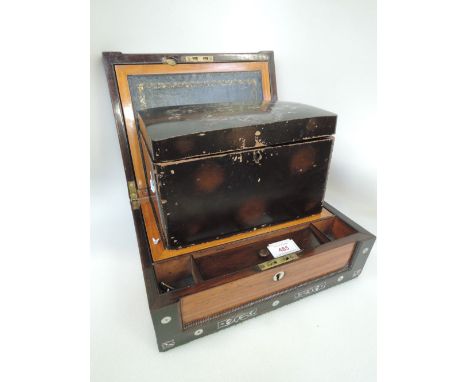 A 19th century Anglo Indian design lap desk having mother of pearl inlay and fitted slope interior and a 19th century lacquer
