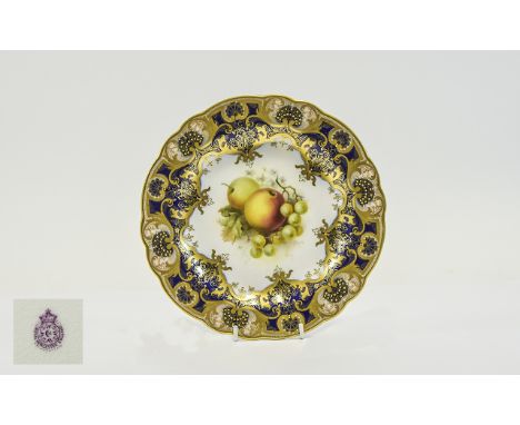 Royal Worcester Hand Painted and Signed Cabinet Plate ' Fallen Fruits ' Stillife. Signed Roberts. Date 1917, Diameter 9.1/8 I