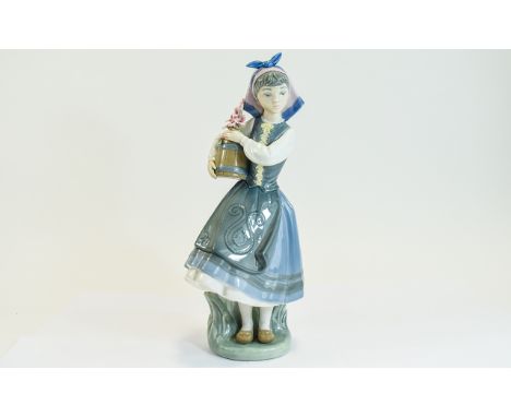 Lladro Figurine ' Budding Blossoms ' Young Dutch Girl with Barrel of Flowers. Model No 1416. Issued 1982 - 1997. Height 10.5 