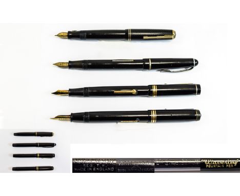 A Good Collection of 4 Vintage Fountain Pens. Comprises 1/ Conway Stewart, Duro No 55 - Fountain Pen with 14ct Gold Nib, Blac