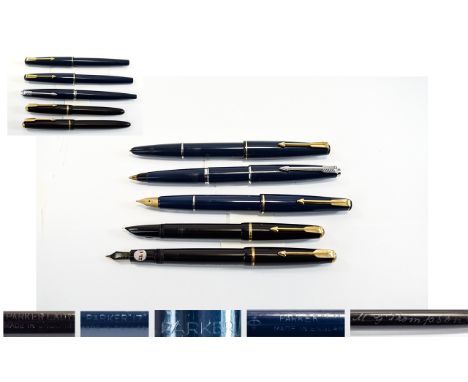 A Collection of Vintage Parker Fountain Pens ( 5 ) In Total. Comprises 1/ Parker 17 Fountain Pen. 2/ Parker 17 Fountain Pen. 