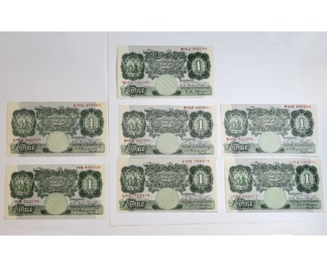 Bank of England One Pound Bank Notes ( 7 ) In Total. c.1960's, In Uncirculated Condition, Chief Cashier - L. K. Obrien, Ko. P
