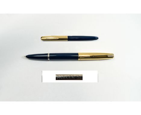 Parker 51 Gold Filled Insignia Capped and Teal Coloured Fountain Pen. c.1958. Slip on Pen Cap, Gold Filled Finish, Cap Stampe