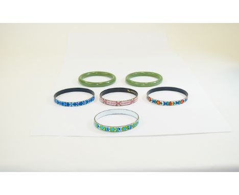 A Collection Of Bangles  2 Arta Austria Floral Enamel Bangles7.5cm Diameter, Michaela Frey Enamel Bangle + One OtherPink Flor