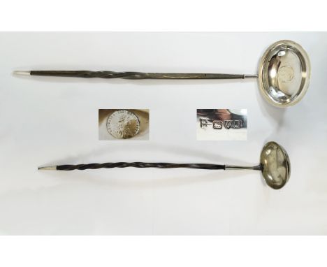 Edwardian - Good Quality Silver Ladle with Bone Twist Handle, Inset with George III Silver Coin, Dated 1787 to Centre of Bowl