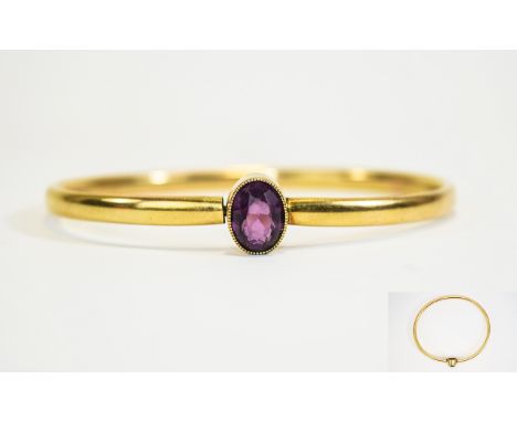 Antique Amethyst Set 9ct Gold Bangle. 9.5 grams. Not Marked but Tests Gold. 