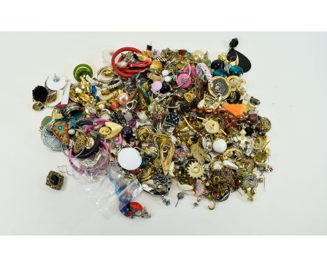Bag Containing A Quantity Of Vintage Earrings To Include Studs, Clip On, Screw Back, Pairs And Single To Sort, Good Mixed Lot