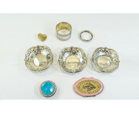 A Small Mixed Lot Comprising 2 Silver Napkin Rings 41gFully Hallmarked, Width 34mm, Wave Cut Edge, Engine Turned Design With 