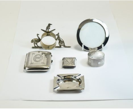 Small Collection of Silver Items comprising 1899 vesta case, small circular photo frame, Napkin Ring, Ladies Cigarette Case A