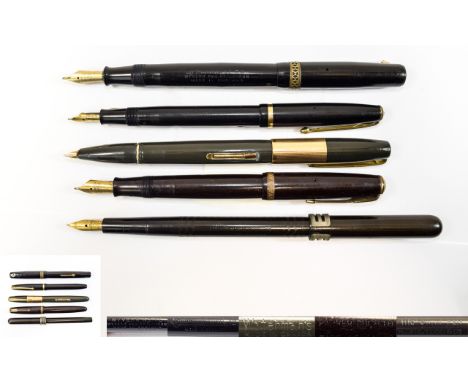A Collection of Vintage Fountain Pens ( 5 ) In Total. Comprises 1/ Parker Duofold Fountain Pen. c.1930's / 1940's ' The Swan 