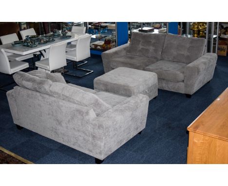 Contemporary Three Piece Suite Comprising one three seater sofa, one two seater sofa, one footstools and matching small scatt