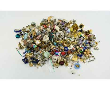 Bag Containing A Quantity Of Vintage Earrings To Include Studs, Clip On, Screw Back, Pairs And Single To Sort, Good Mixed Lot