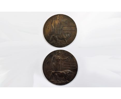 World War I Bronze Death Plaques ( 2 ) In Total. Awarded to James Louis Riley and Richard Healey - Please See Photo. 