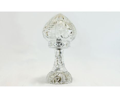 Early To Mid 19thC Mushroom Cut Glass Table Lamp Removable Shade, Height 13 Inches 