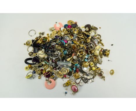 Bag Containing A Quantity Of Vintage Earrings To Include Studs, Clip On, Screw Back, Pairs And Single To Sort, Good Mixed Lot