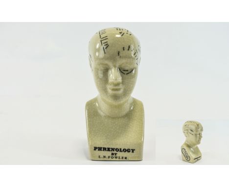 Ceramic Phrenology Head Cream crackle glaze contemporary reproduction phrenology head marked ' L.N. Fowler Strand London' App