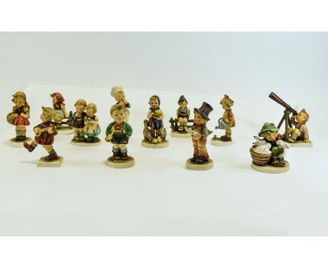 Collection of 12 Hummel Figures by Goebel including 'Trumpet Boy', 'Playmates Hasenvater', 'Baker', 'Star Gazer', 'Street Sin