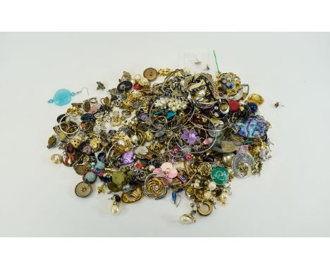 Bag Containing A Quantity Of Vintage Earrings To Include Studs, Clip On, Screw Back, Pairs And Single To Sort, Good Mixed Lot
