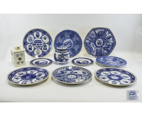 Collection of Ringtons Pottery including jar and cover, Millennium Celebration plate, a pair of Pastoral scene plates, Masons