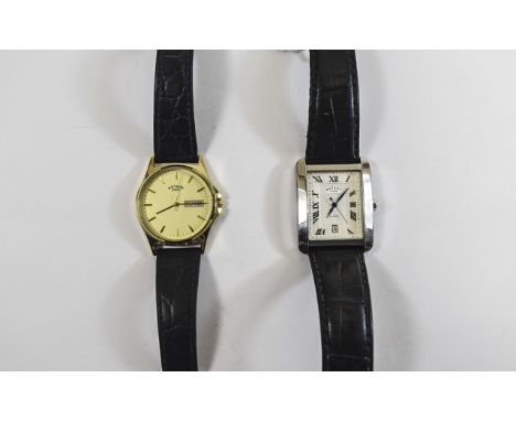 Rotary Classic - Date-Just Steel Cased Wristwatch with Attached Original Black Leather Strap + A Rotary Gold Plated Day Date 