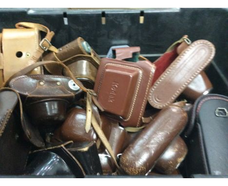 Box Containing A Quantity Of Camera & Accessory Cases Mostly Vintage Leather To Include Elca II, Kowa, Kodak, Retina, Regula,