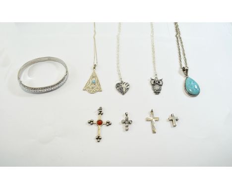 A Small Quantity Of Silver Jewellery Comprising A Silver CZ Hinged Bracelet Bright CZ Stones In 3 Bands On A Silver Bangle, S
