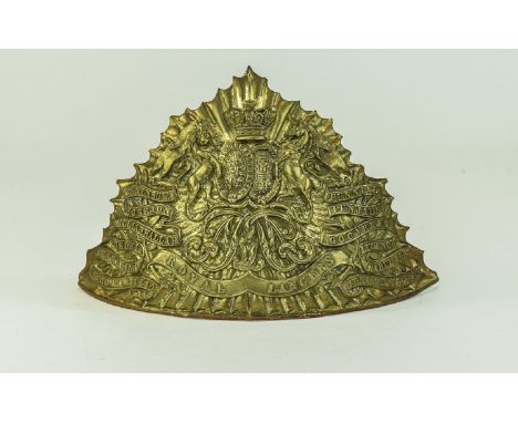 Royal Lancers Cavalry Regiment Of The British Army Officers Cap /Plates. circulated 1880. A good die stamped brass triangular