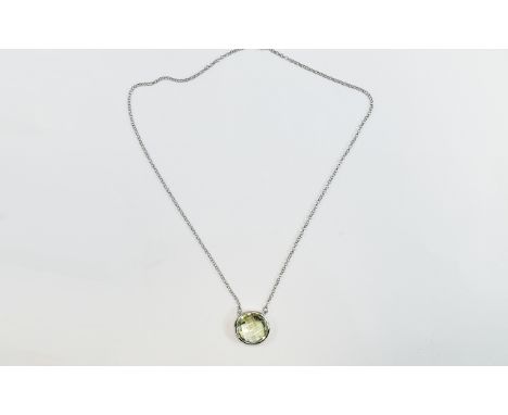 Green Amethyst Bezel Set Solitaire Pendant, 10ct round cut green amethyst bezel set in rhodium vermeil and silver with integr