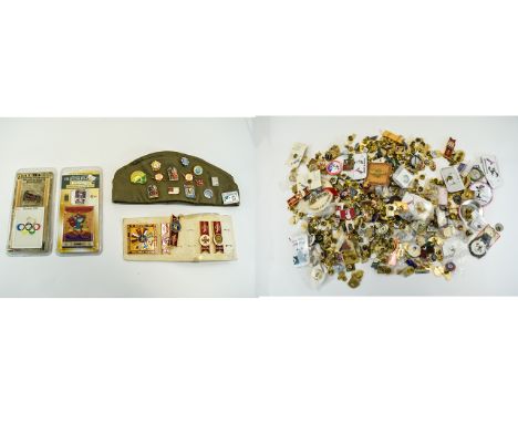 Large Collection Of Pin Badges To Include Russian Pins On Hat, Moscow Olympic Games, IOF Enamel Badges, Montreal 1976 olympic