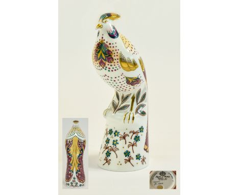 Minton Ceramic Porcelain Bird Figurine. c.1993 ' Flights of Fantasy ' Marua. MN 7, Designer John Ablitt. 6.5 Inches Tall. Exc